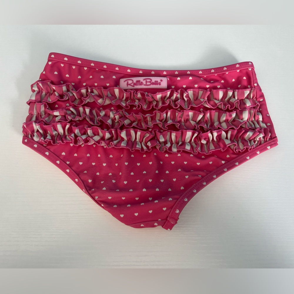 Ruffle Butts Pink and White Heart Ruffle Swim Bottoms